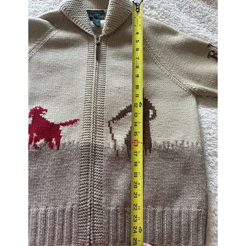 Vintage Lauren Ralph Lauren Hand Knit Wool Cowichan Sweater Hunting Cardigan M - Picture 10 of 14